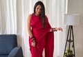 Raspberry Pink Satin Pre draped Saree Set