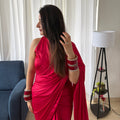 Raspberry Pink Satin Pre draped Saree Set