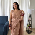 Dusty Rose Satin Pre draped Saree Set