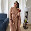 Dusty Rose Satin Pre draped Saree Set
