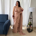Dusty Rose Satin Pre draped Saree Set