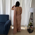 Dusty Rose Satin Pre draped Saree Set
